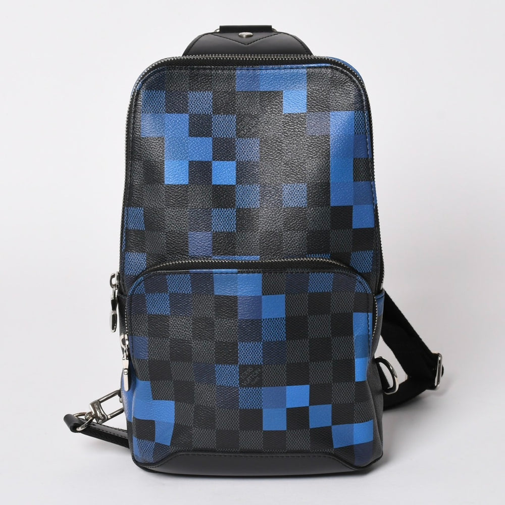 Very Good LOUIS VUITTON Body Bag Black Blue Graphite Pixel Avenue PVC Leather Canvas Silver Hardware Used 4a002876