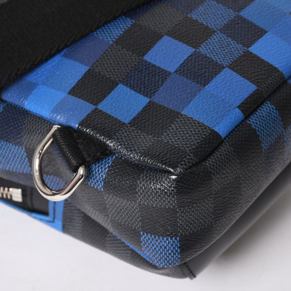 極美品 LOUIS VUITTON ルイヴィトン ボディバッグ ブラック ブルー グラフィット ピクセル アヴェニュー PVC レザーキャンバス シルバー金具 中古 4a002876