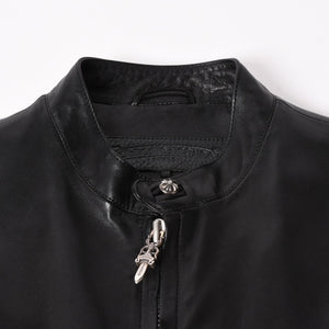 新品同様品 CHROME HEARTS クロムハーツ ダガージップ ライダースジャケット レザー シルバー925 中古 4a003307