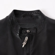 画像をギャラリービューアに読み込む, 新品同様品 CHROME HEARTS クロムハーツ ダガージップ ライダースジャケット レザー シルバー925 中古 4a003307