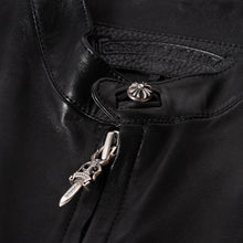 画像をギャラリービューアに読み込む, 新品同様品 CHROME HEARTS クロムハーツ ダガージップ ライダースジャケット レザー シルバー925 中古 4a003307