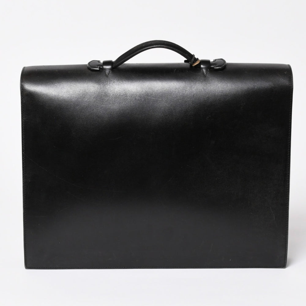HERMES エルメス サックアデペッシュ ブリーフケース ビジネスバッグ ブラック シルバー金具 B刻印 レザー 美品 中古 4a003276