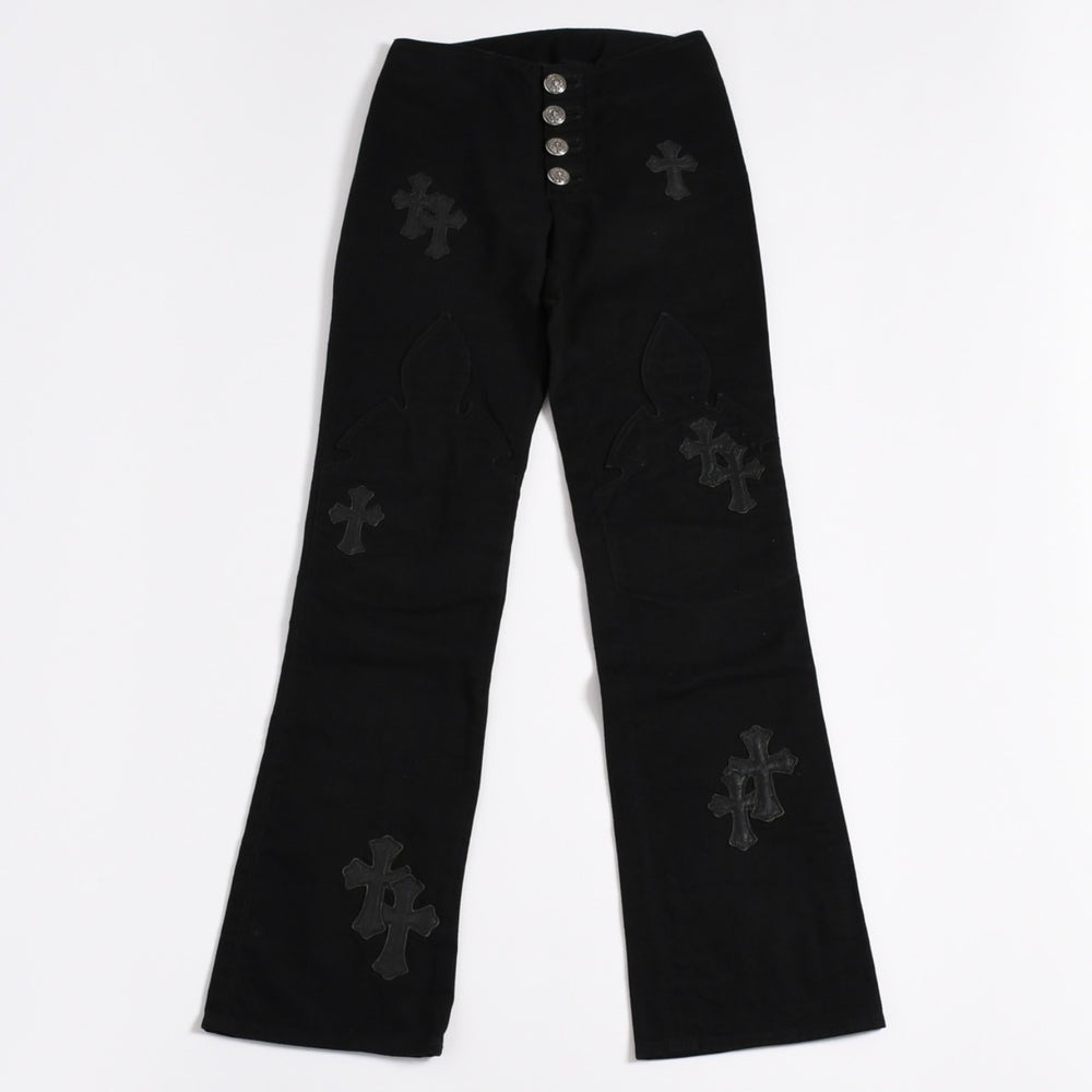 CHROME HEARTS Cemetery Cross Patch Denim Pants Size 23R 20 Patch Flare Knee After Patch Good Condition Used 4a003401
