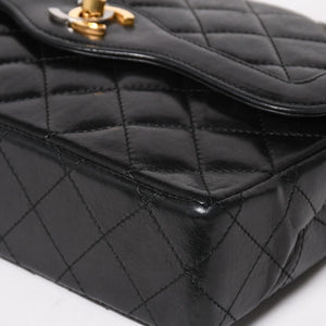 CHANEL Paris Limited Matelasse Chain Shoulder Bag W Flap Lambskin Black SV x GD Hardware 2nd Edition Coco Mark Good Condition Used 4a003277