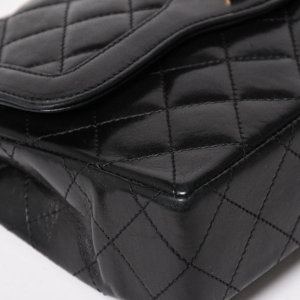 CHANEL Paris Limited Matelasse Chain Shoulder Bag W Flap Lambskin Black SV x GD Hardware 2nd Edition Coco Mark Good Condition Used 4a003277