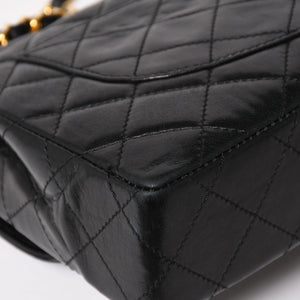 CHANEL Paris Limited Matelasse Chain Shoulder Bag W Flap Lambskin Black SV x GD Hardware 2nd Edition Coco Mark Good Condition Used 4a003277