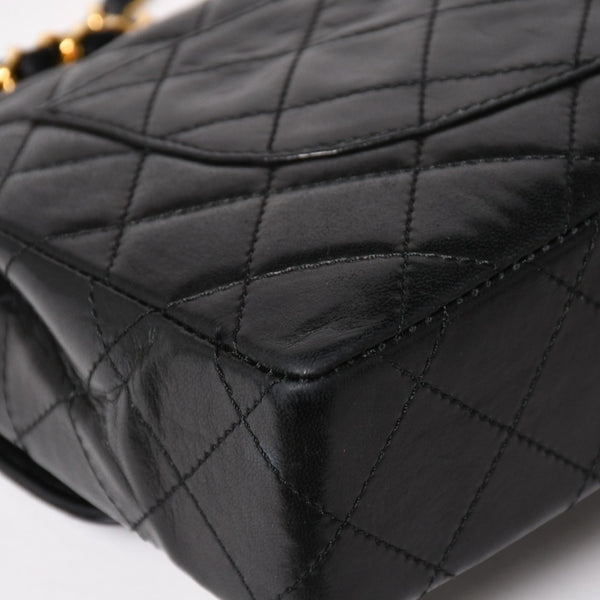 CHANEL Paris Limited Matelasse Chain Shoulder Bag W Flap Lambskin Black SV x GD Hardware 2nd Edition Coco Mark Good Condition Used 4a003277