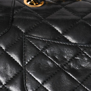 CHANEL Paris Limited Matelasse Chain Shoulder Bag W Flap Lambskin Black SV x GD Hardware 2nd Edition Coco Mark Good Condition Used 4a003277