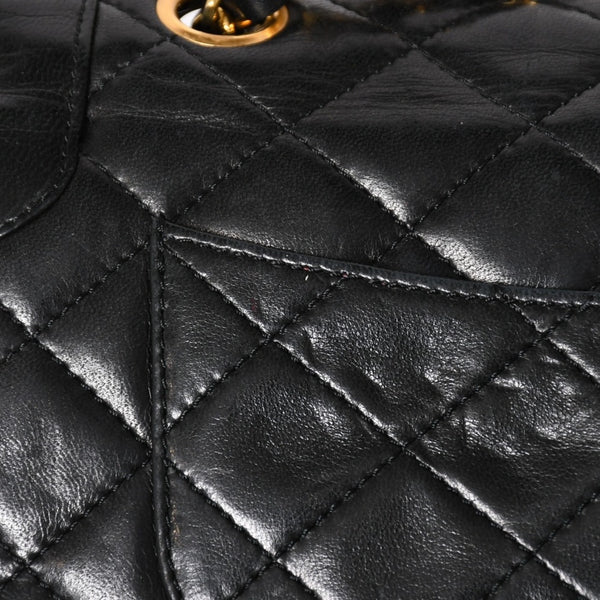 CHANEL Paris Limited Matelasse Chain Shoulder Bag W Flap Lambskin Black SV x GD Hardware 2nd Edition Coco Mark Good Condition Used 4a003277