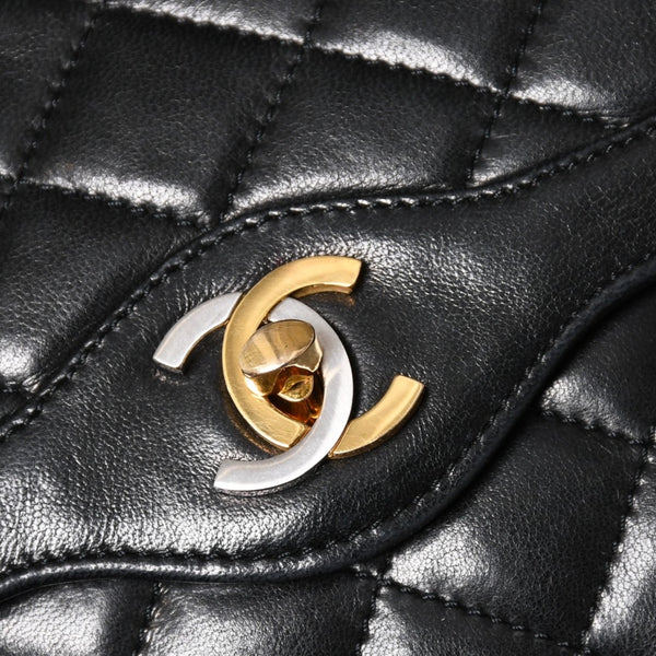 CHANEL Paris Limited Matelasse Chain Shoulder Bag W Flap Lambskin Black SV x GD Hardware 2nd Edition Coco Mark Good Condition Used 4a003277
