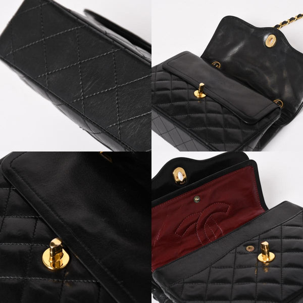 CHANEL Paris Limited Matelasse Chain Shoulder Bag W Flap Lambskin Black SV x GD Hardware 2nd Edition Coco Mark Good Condition Used 4a003277