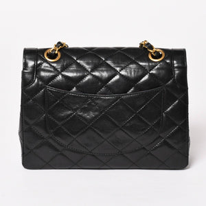 CHANEL Paris Limited Matelasse Chain Shoulder Bag W Flap Lambskin Black SV x GD Hardware 2nd Edition Coco Mark Good Condition Used 4a003277