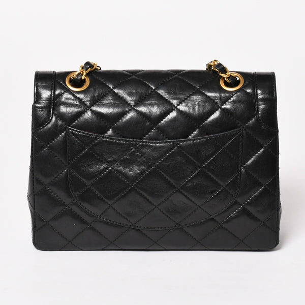 CHANEL Paris Limited Matelasse Chain Shoulder Bag W Flap Lambskin Black SV x GD Hardware 2nd Edition Coco Mark Good Condition Used 4a003277