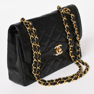 CHANEL Paris Limited Matelasse Chain Shoulder Bag W Flap Lambskin Black SV x GD Hardware 2nd Edition Coco Mark Good Condition Used 4a003277