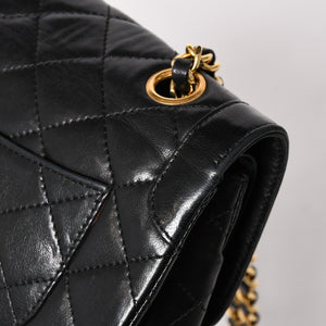 CHANEL Paris Limited Matelasse Chain Shoulder Bag W Flap Lambskin Black SV x GD Hardware 2nd Edition Coco Mark Good Condition Used 4a003277