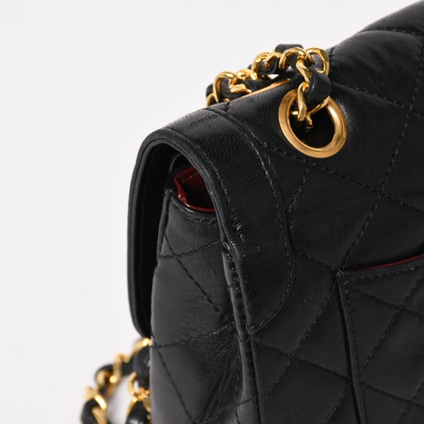 CHANEL Paris Limited Matelasse Chain Shoulder Bag W Flap Lambskin Black SV x GD Hardware 2nd Edition Coco Mark Good Condition Used 4a003277