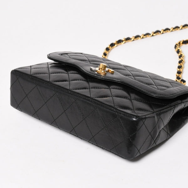 CHANEL Paris Limited Matelasse Chain Shoulder Bag W Flap Lambskin Black SV x GD Hardware 2nd Edition Coco Mark Good Condition Used 4a003277