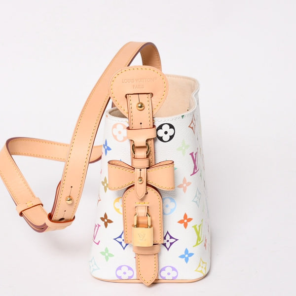 新品同様 LOUIS VUITTON ルイヴィトン ハンドバッグ オールインBB TM M13089 モノグラム マルチカラー ホワイト 村上隆 中古 4a003280