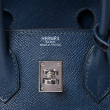 画像をギャラリービューアに読み込む, 極美品 HERMES エルメス バーキン25 ハンドバッグ ヴォーエプソン◻︎L刻印 ブルードプリュス シルバー金具 中古 4a003363