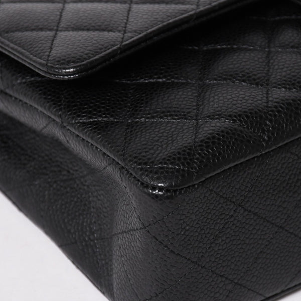 Like new CHANEL Chanel Matelasse 25 W flap W chain shoulder bag 19 series Coco mark caviar skin black used 4a003366