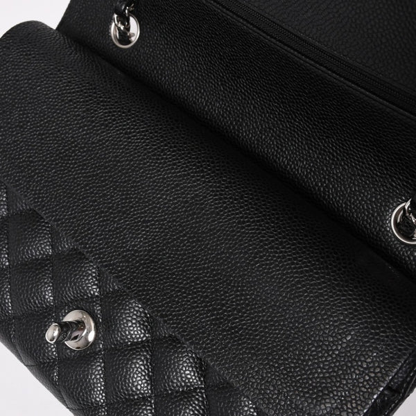 Like new CHANEL Chanel Matelasse 25 W flap W chain shoulder bag 19 series Coco mark caviar skin black used 4a003366