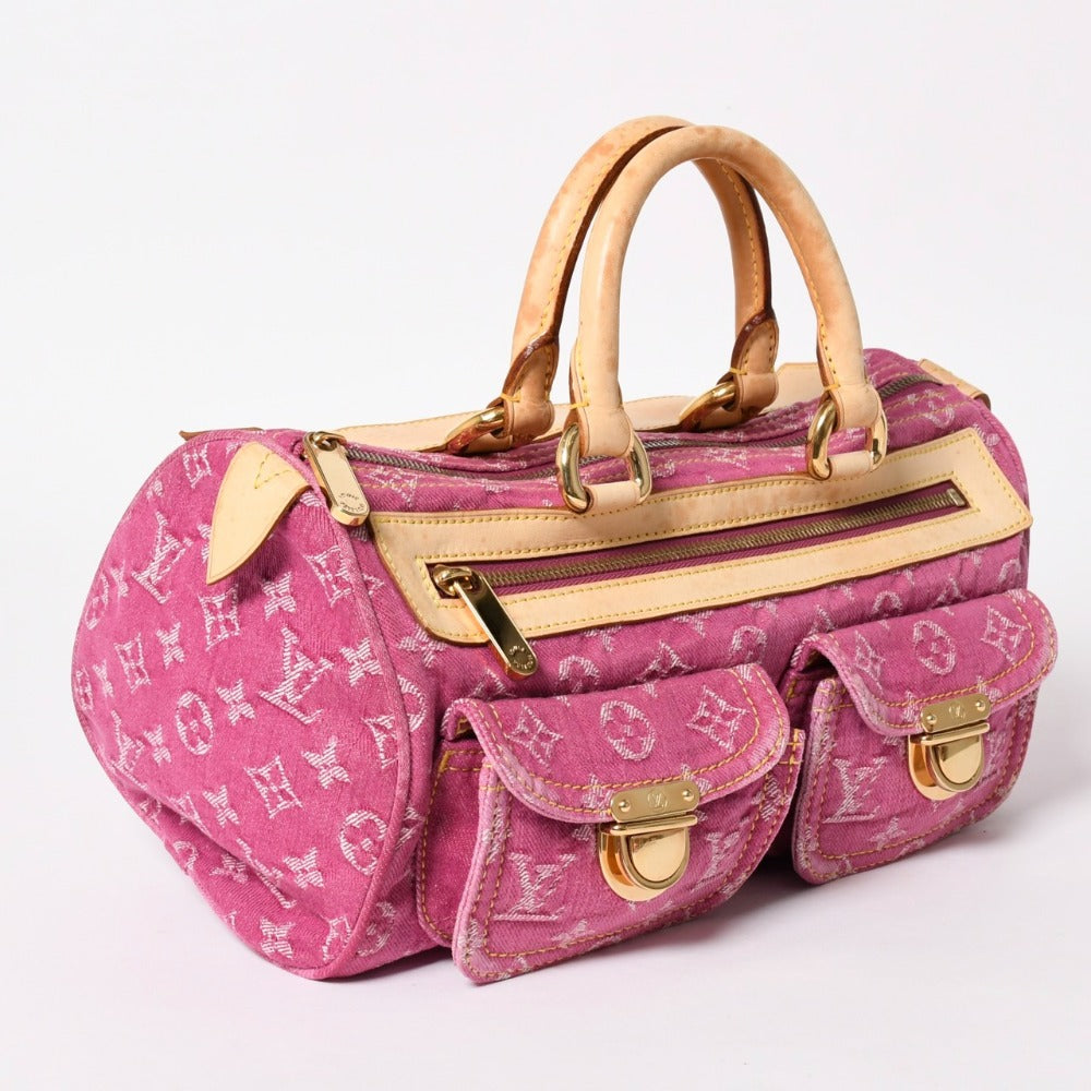 Very Good Condition LOUIS VUITTON Neo Speedy Handbag M95214 Monogram Denim Gold Hardware Pink Used 4a003359