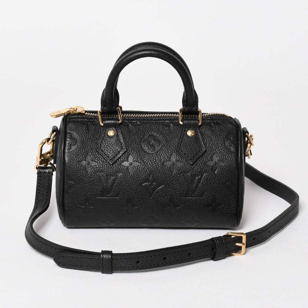 新品同様 LOUIS VUITTON ルイヴィトン ナノ スピーディ 2WAYハンドバッグ M82450 ブラック モノグラムアンプラントレザー 中古 4a003279
