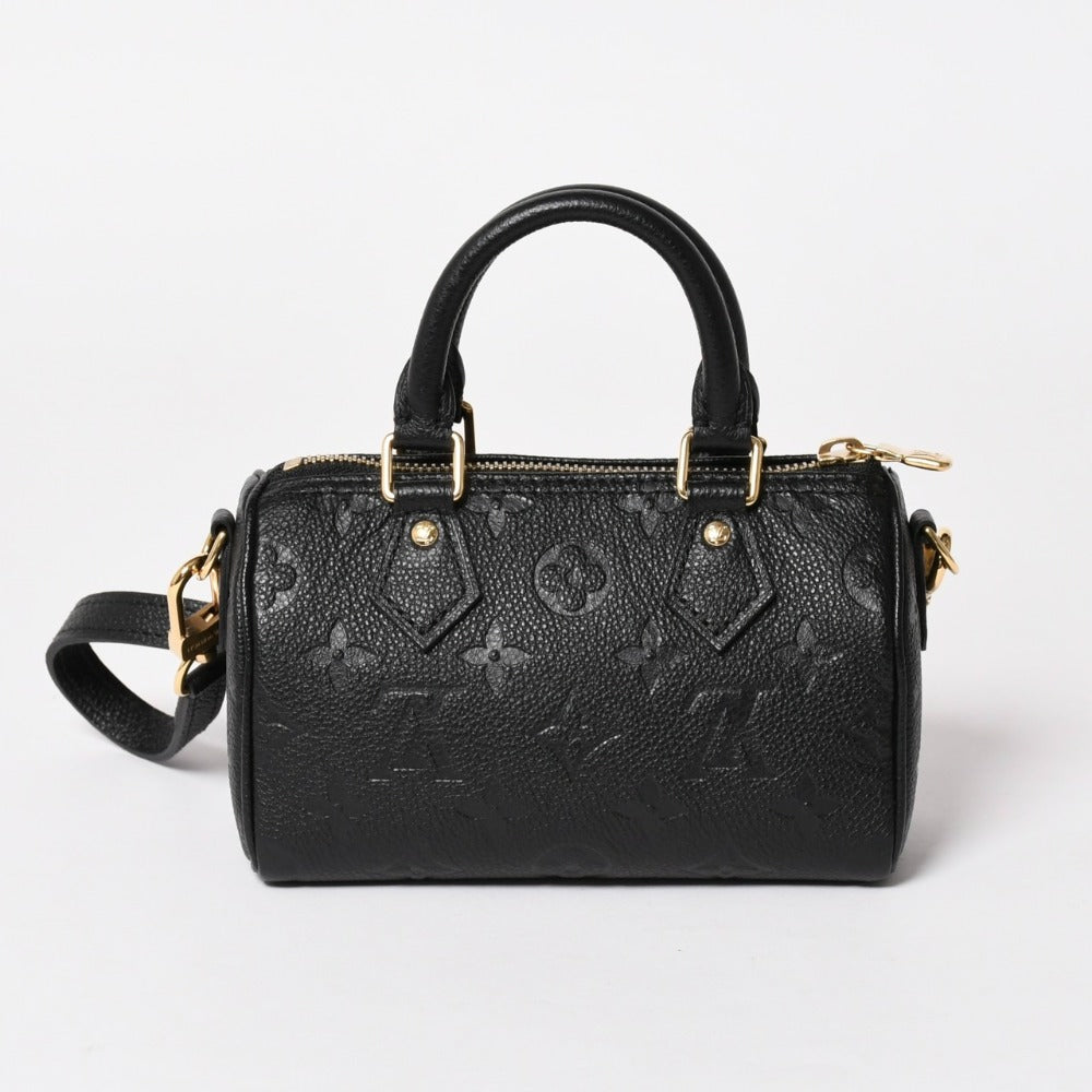 新品同様 LOUIS VUITTON ルイヴィトン ナノ スピーディ 2WAYハンドバッグ M82450 ブラック モノグラムアンプラントレザー 中古 4a003279