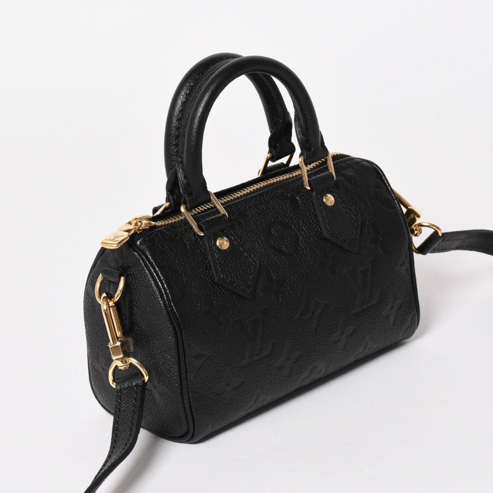 新品同様 LOUIS VUITTON ルイヴィトン ナノ スピーディ 2WAYハンドバッグ M82450 ブラック モノグラムアンプラントレザー 中古 4a003279