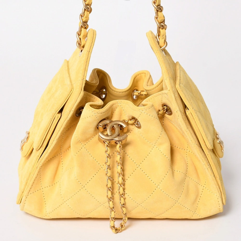 新品未使用 CHANEL シャネル 26SS CHANEL 25 ミニ ワンショルダーバッグ AS5631 ランダム番台 スエード ココマーク イエロー 中古 4a003295