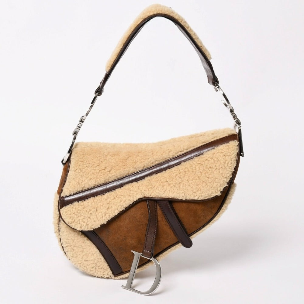 Very Good Condition Christian Dior Saddle Bag One Shoulder Bag Galliano Period Lamb Shearling Mouton Leather Used 4a003360