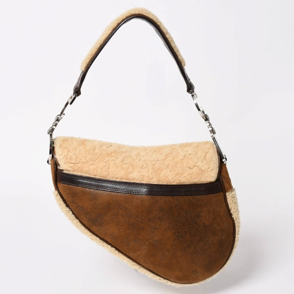 Very Good Condition Christian Dior Saddle Bag One Shoulder Bag Galliano Period Lamb Shearling Mouton Leather Used 4a003360