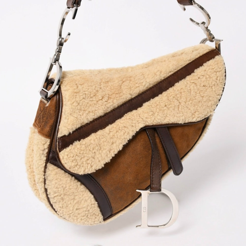 Very Good Condition Christian Dior Saddle Bag One Shoulder Bag Galliano Period Lamb Shearling Mouton Leather Used 4a003360