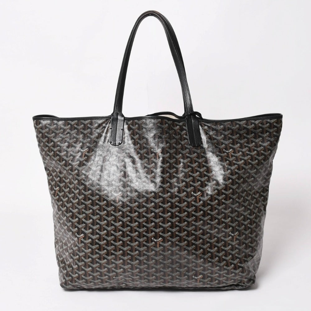 Out of print extremely rare GOYARD Saint-Louis XXL tote bag handbag PVC leather black markage herringbone used 4a003357
