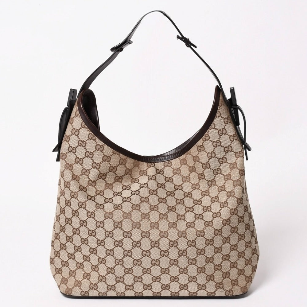 GUCCI グッチ ワンショルダーホーボーバッグ GGキャンバス セミショルダー ショルダーバッグ ベージュ ブラウン 三日月型 300241 美品 中古 4a003327