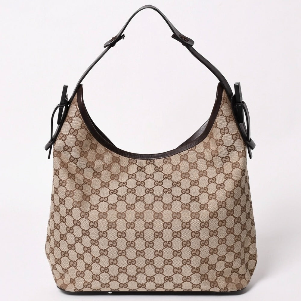 GUCCI グッチ ワンショルダーホーボーバッグ GGキャンバス セミショルダー ショルダーバッグ ベージュ ブラウン 三日月型 300241 美品 中古 4a003327