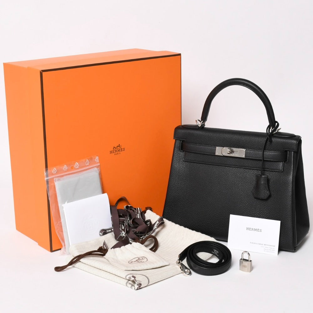 極美品 HERMES エルメス ケリー28 内縫い Y刻印 ブラック トゴ シルバー金具 ハンドバッグ 中古 4a003275