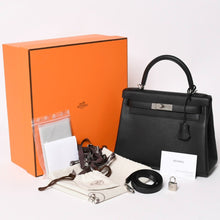 画像をギャラリービューアに読み込む, 極美品 HERMES エルメス ケリー28 内縫い Y刻印 ブラック トゴ シルバー金具 ハンドバッグ 中古 4a003275
