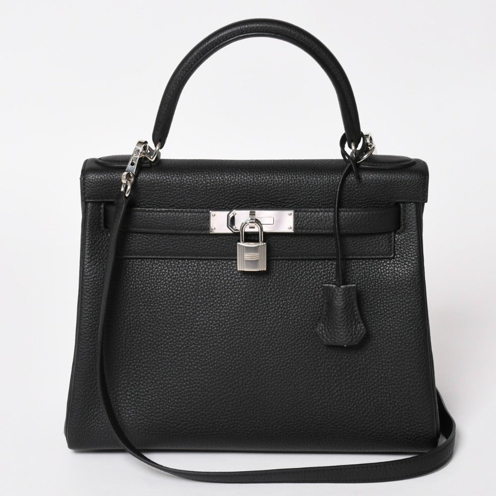 極美品 HERMES エルメス ケリー28 内縫い Y刻印 ブラック トゴ シルバー金具 ハンドバッグ 中古 4a003275