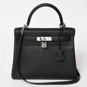Very good condition HERMES Kelly 28 Inner stitch Y stamp Black Togo Silver hardware Handbag Used 4a003275