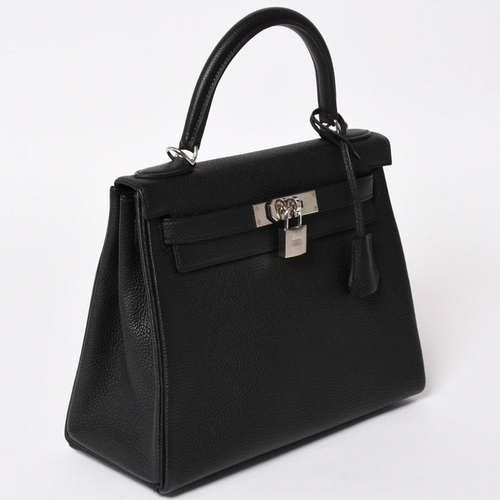 極美品 HERMES エルメス ケリー28 内縫い Y刻印 ブラック トゴ シルバー金具 ハンドバッグ 中古 4a003275