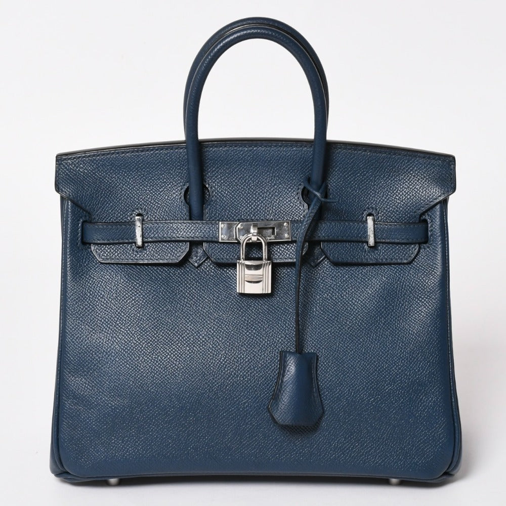 極美品 HERMES エルメス バーキン25 ハンドバッグ ヴォーエプソン◻︎L刻印 ブルードプリュス シルバー金具 中古 4a003363
