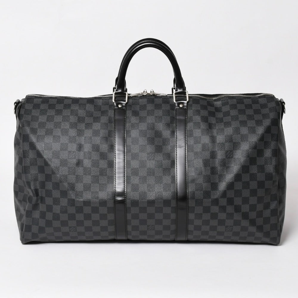 Very Good Condition LOUIS VUITTON Keepall Bandouliere 55 Boston Bag Damier Graphite Black N41413 Used 4a003365