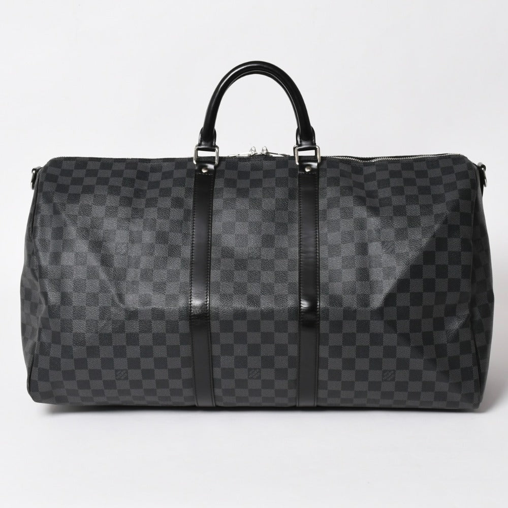 Very Good Condition LOUIS VUITTON Keepall Bandouliere 55 Boston Bag Damier Graphite Black N41413 Used 4a003365