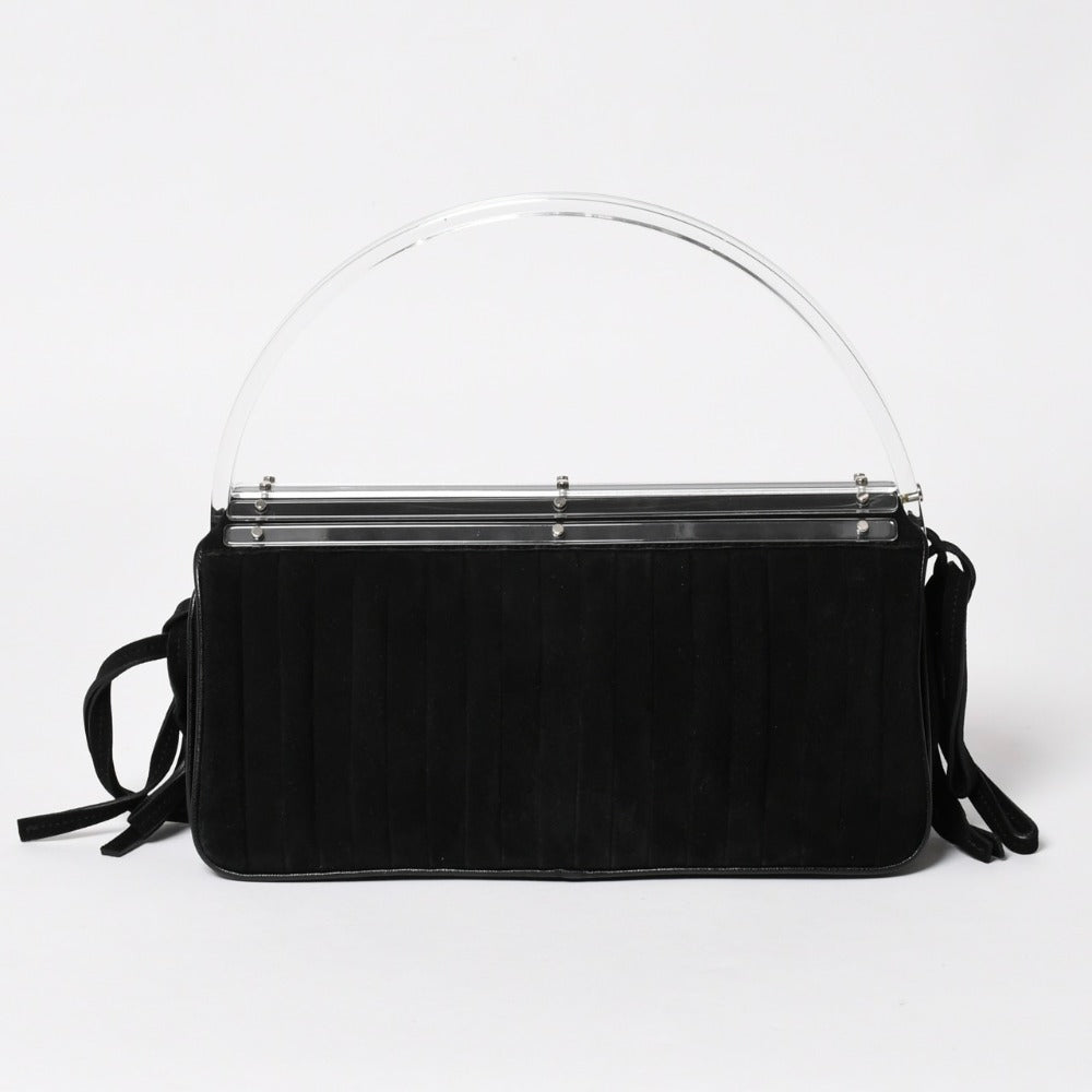 Very good condition SAINT LAURENT Saint Laurent Rive Gauche suede clutch bag handbag black silver hardware flap used 4a003038