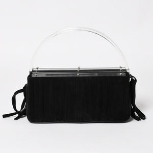 極美品 SAINT LAURENT サンローラン リヴゴーシュ スウェードクラッチバッグ ハンドバッグ ブラック シルバー金具 フラップ 中古 4a003038