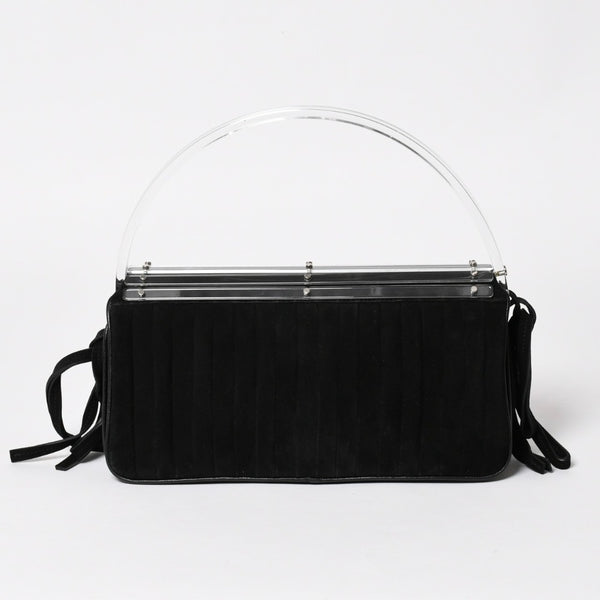 極美品 SAINT LAURENT サンローラン リヴゴーシュ スウェードクラッチバッグ ハンドバッグ ブラック シルバー金具 フラップ 中古 4a003038