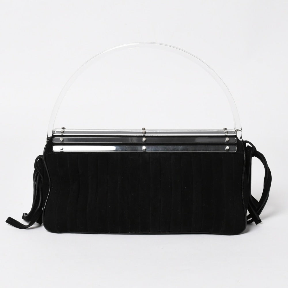 Very good condition SAINT LAURENT Saint Laurent Rive Gauche suede clutch bag handbag black silver hardware flap used 4a003038