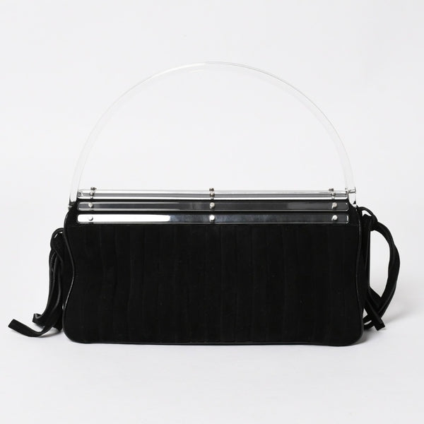 極美品 SAINT LAURENT サンローラン リヴゴーシュ スウェードクラッチバッグ ハンドバッグ ブラック シルバー金具 フラップ 中古 4a003038