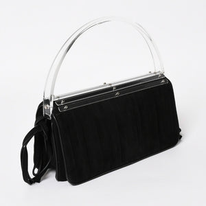 極美品 SAINT LAURENT サンローラン リヴゴーシュ スウェードクラッチバッグ ハンドバッグ ブラック シルバー金具 フラップ 中古 4a003038